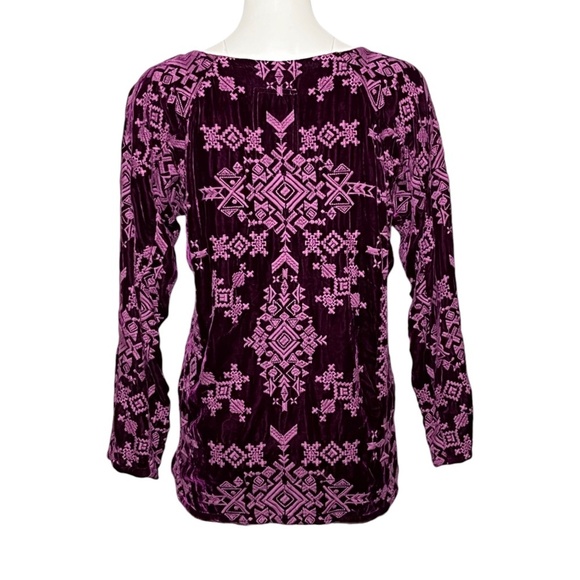 Johnny Was Boatneck Embroidered Velvet Rayon Silk-Blend Purple Tunic Top Size S - Picture 3 of 9